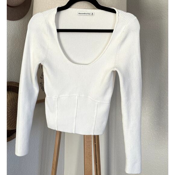 Abercrombie & Fitch Cream Corset Ribbed Knit Sweater - M - Picture 1 of 3